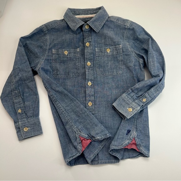 Eddie Bauer Boys Chambray Button Down Shirt Size 5 Blue Cotton Long Sleeve - Picture 4 of 5